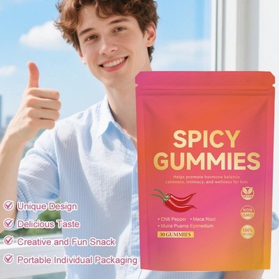 Spicy Cubes Hot Peach Gummies mit Chilischote, Maca Wurzel und MuiraPuama C8U7-