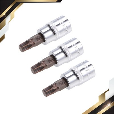 3 Set 3/8 Inch Drive Bit Socket Torx T45 S2 Steel 48mm Length