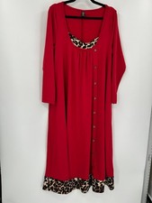 SHEIN Curve Women's Red 0XL Dress Leopard Print Trim Long Sleeve