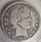 1913 PCGS-VG 8 BARBER or LIBERTY SILVER HALF DOLLAR MINTAGE 188,000 KEY DATE