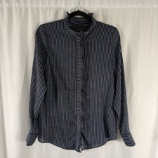New Banana Republic Blouse Women's Small Blue Striped Semi Sheer Button Up