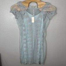 NEW Sundance Misty Dreams Lace Overlay Mini Dress Light Blue Size Medium