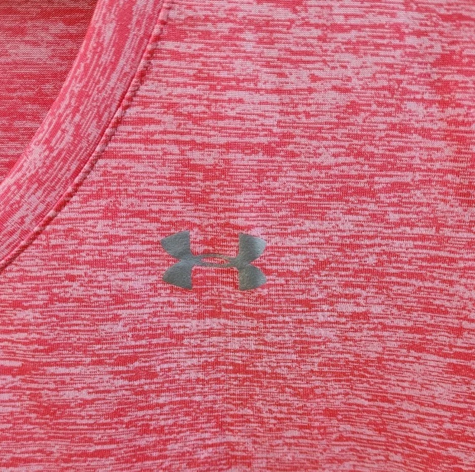 UNDER ARMOUR Mujer Cuello en V Heat Gear Talla Mediana Manga Corta Rosa/Blanco Foto 3 de 4
