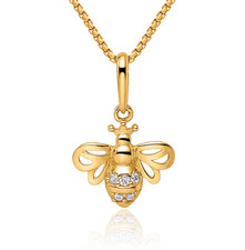 14K Solid Yellow Gold CZ Bee Necklace