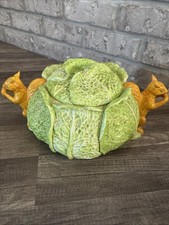 Taste Setter by Sigma Majolica Cabbage Leaf Canister Cookie Jar Squirrels Garden