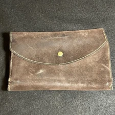 Vintage Brown Suede Envelope Wallet Purse Clutch Snaps 7” X 4.5”