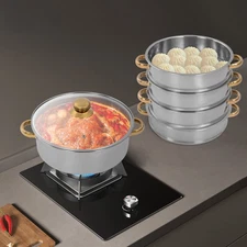 9L 5-Tier Cookware Steaming Pan Cooking Pot Stainless Steel Steamer Baskets