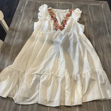 Shein White Dress With Floral Embroidery Neckline 2XL Ruffle Sleeves Preowned