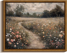 Framed Wall Art Decor for Living Room, Canvas Wall Art, Meadow with Flowers Pain