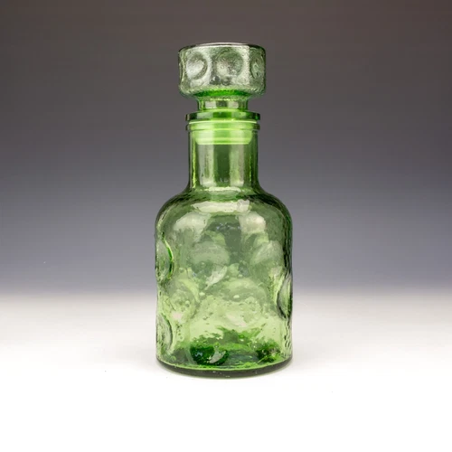 Vintage Empoli Murano Glass - Green Dimpled Genie Bottle - Mid-Century Modern