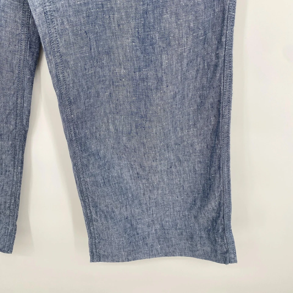 L.L.Bean Pants Womens 8 Petite Blue Linen Pull On Drawstring Wide Leg Vacation - Image 4 of 4