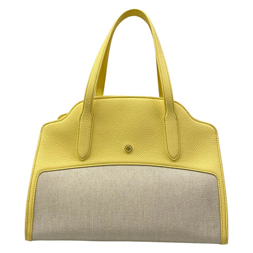 Loro Piana Sagea Bag L Cream Yellow Leather Canvas Handbag