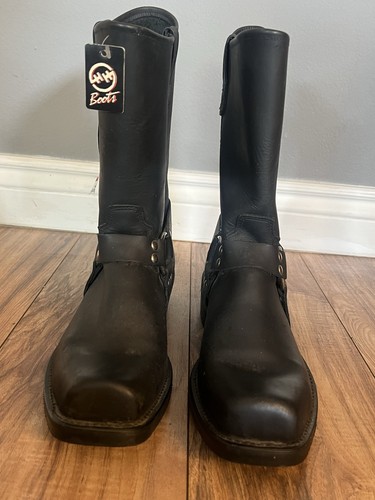 Stivali NOS Vintage Double H Nero Imbracatura Taglia 14D Uomo Pelle Made in USA - Foto 2 di 11