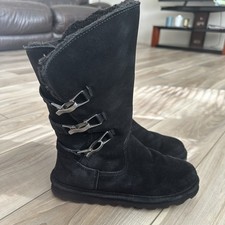 Bearpaw Jenna Women  s 8 Black Suede Mid-Calf Winter Boots NeverWet Wool Lined