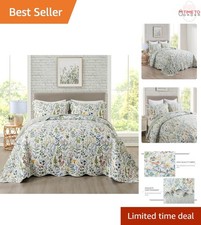 3-Piece Microfiber Quilt Set King Floral Garden Lightweight Bedding All Season