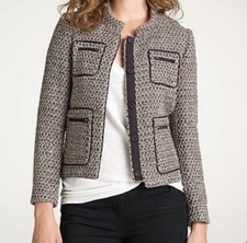 J.CREW Women s Size 2 Tweed Jacket Brown/Grey/Metallic/Tan Woven w/ Black Trim