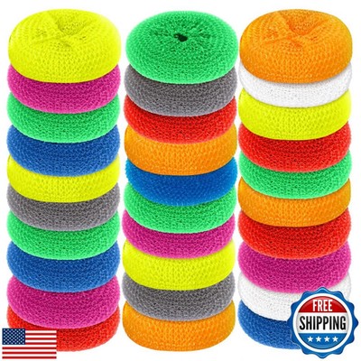 Blulu Plastic Dish Scrubbers for Dishes Pot Round Nylon Pad, Mesh Scouring No