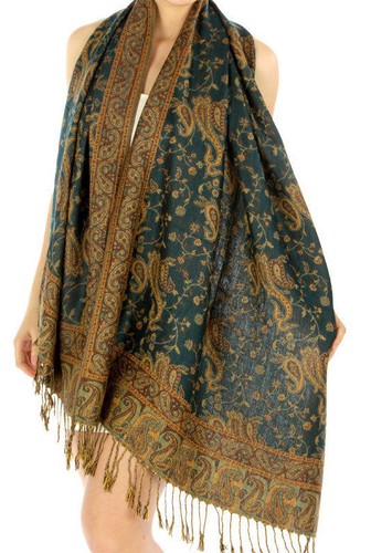 12 PCS Fashion Outlined Paisley Pashmina Scarf Assorted Color - Bulk Wholesale - Picture 2 of 4