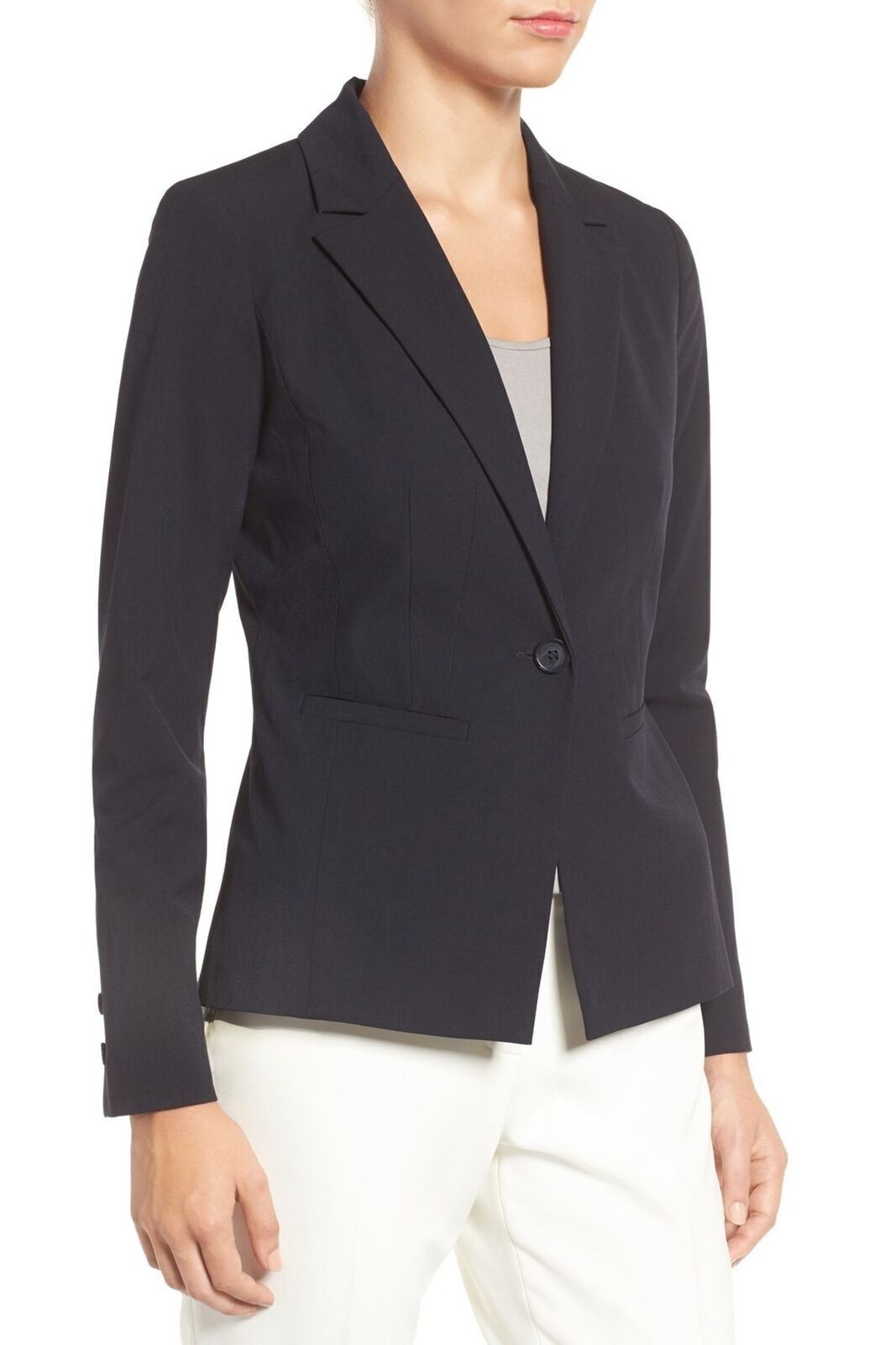 Halogen(R) 'Ela' One-Button Stretch Suit Jacket Petite SZ 2 Black