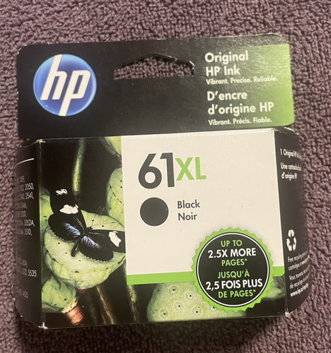 Genuine HP 61XL Black Ink Cartridge in Box, July 2023