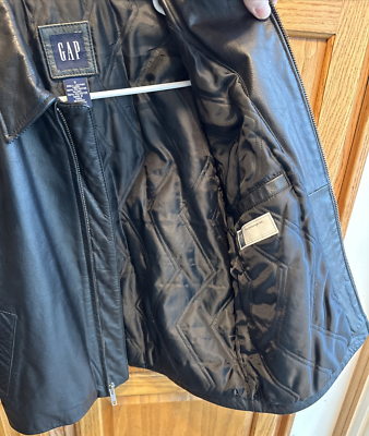 19603　GAP kids レザージャケット GAP Kids S Black Genuine Leather Jacket Zip Front Lined Coat VTG