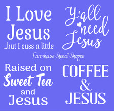Stencil Set - I love Jesus - Set of 4 Stencils - 6"x5.5" - Reusable, 5 Mil Mylar