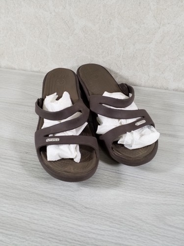 WOMENS Crocs Patricia Wedge Slide Comfort Sandals Brown Size w 11 - Picture 2 of 6