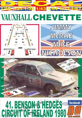 Décalcomanie Vauxhall Chevette 2300 HS – J. McRae, C Of Ireland 1980, Vainqueur, Neuf