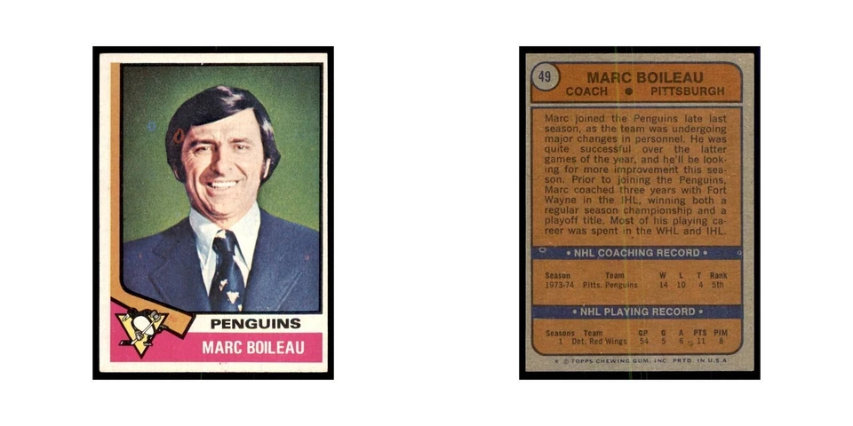 Marc Boileau 1974 Topps #49 Hockey Cards Hockey Card EX - Image 3 of 3