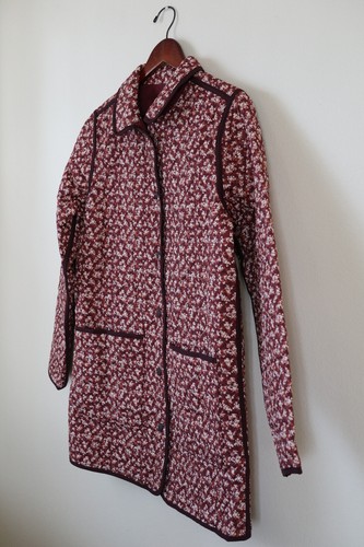 Lands End burgunderrot Blumenmuster gesteppt wendbar Scheune Hausarbeit Mantel Jacke Damen S 6 8 - Bild 11 von 24