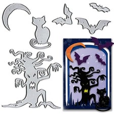 Halloween Bats Trees Die Cuts for Card Making, Moon Cats Cutting Dies Sets De...