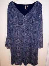 Tacera Women's Medallion Print Navy Dress With V Neck And Lining  Size 2X