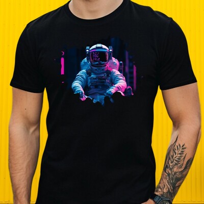 Men's Astronaut T-Shirt with VR Glasses Motif Cotton Size XS to 5XL