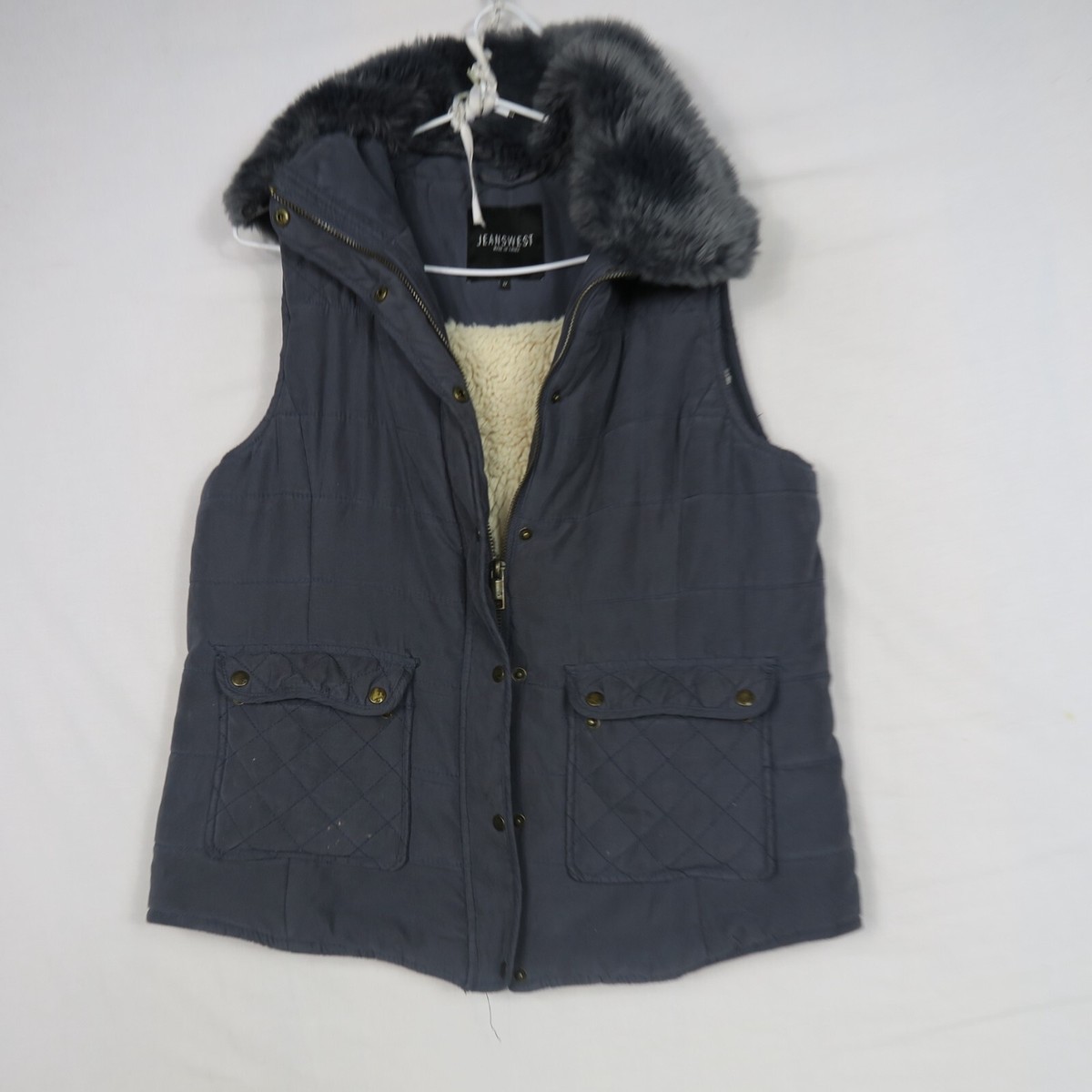 Jeanswest Womens Quilted Vest 12(AU) or Medium Navy Blue Full Zip