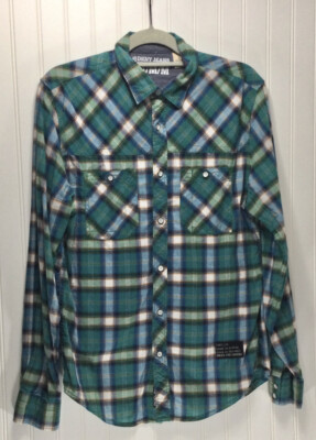 DKNY JEANS Mens Size M Plaid Casual Shirt Long Sleeve Cotton 