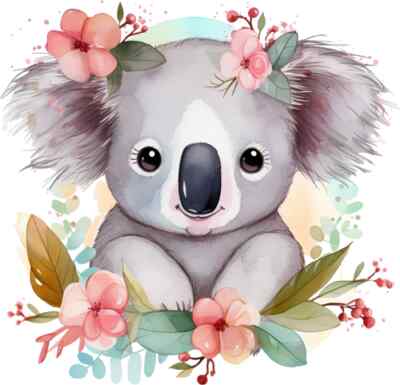 Cute Koala With Flowers Colourful Bedroom Wall Vinyl Sticker