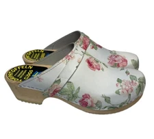 Swedish Torpatoffeln Floral Cottage Core Wooden Clogs Womens EU 42 US 10.5