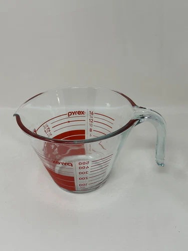 Pyrex 2 Cup Conical Shape Glass Measuring Reverse Print Red Vintage