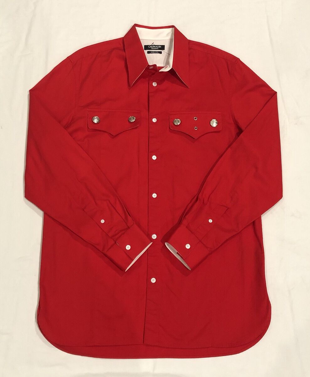Calvin Klein 205w39nyc Men's 42 16.5 Red Button Shirt Jacket Calvin Klein 205w39nyc Men's 42 16.5 Red Button Shirt Jacket