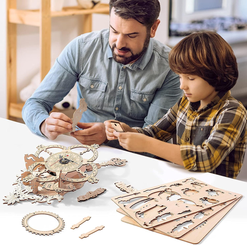 3D Puzzles for Adults Wooden Clock Kit DIY Build Mechanical Wall Clock Hanging P - Picture 3 of 9