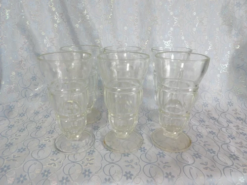 M - Set of 6 Vintage Indiana Glass Company Soda Fountain Footed Tumblers