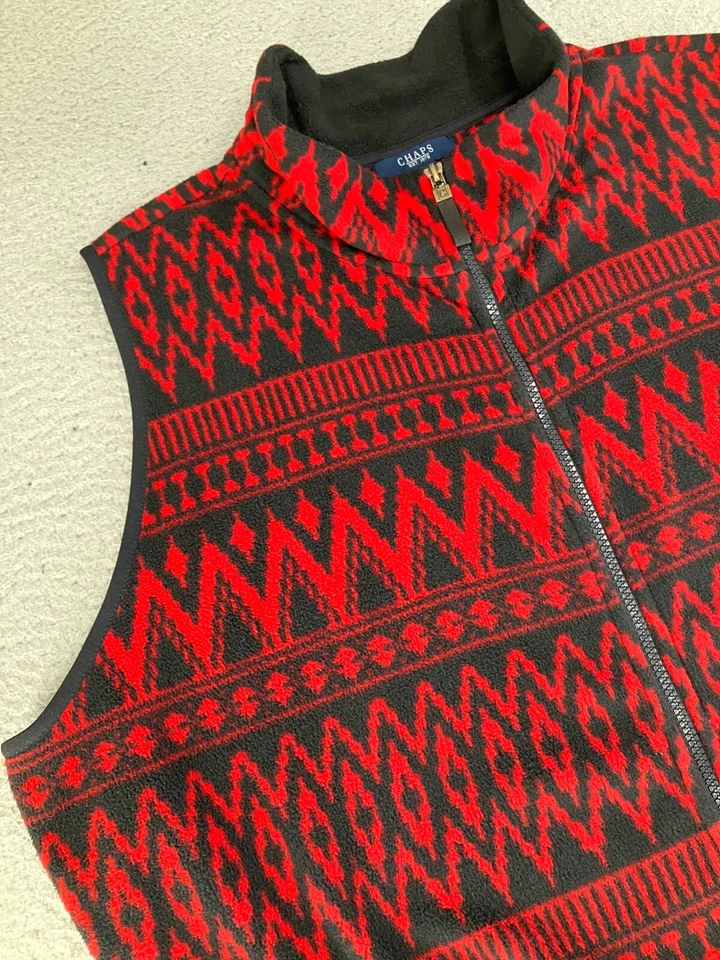 Chaps Aztec Sweater Vest Mens 3XL Red Western Cardigan Southwestern Native - Image 2 of 4