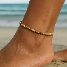 Round Picture Jasper 4mm Beaded Ankle Bracelet Dainty Summer Beach Foot Anklet