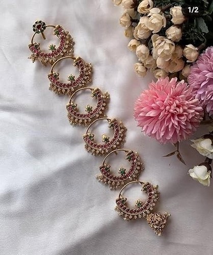 Gold Plated Handcrafted Kundan Bridal Wedding Hair Braid Choti Jewelry Set Newe - Picture 22 of 24