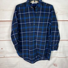 Uniqlo X JW Anderson Top Womens XS Blue Plaid 1/2 Button Shirt Flannel Pullover