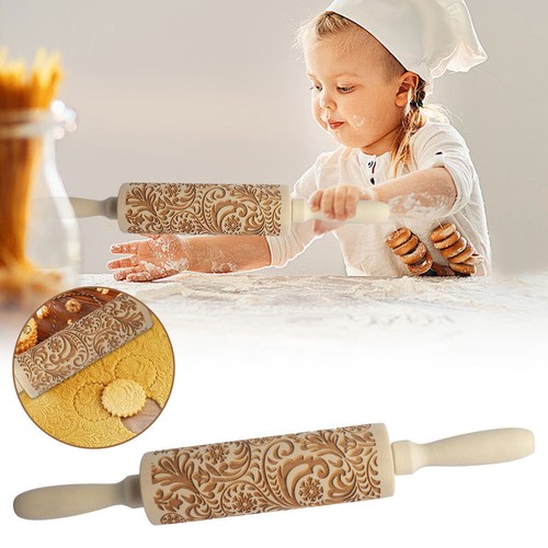 2023 Flower Rolling Pin Wooden Laser Cut Unique Design Cookies Embossed &H - Picture 3 of 12