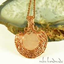 Rose Quartz Crystal Pendant - Pure Copper Wire Wrapped - Unique Handmade Jewelry