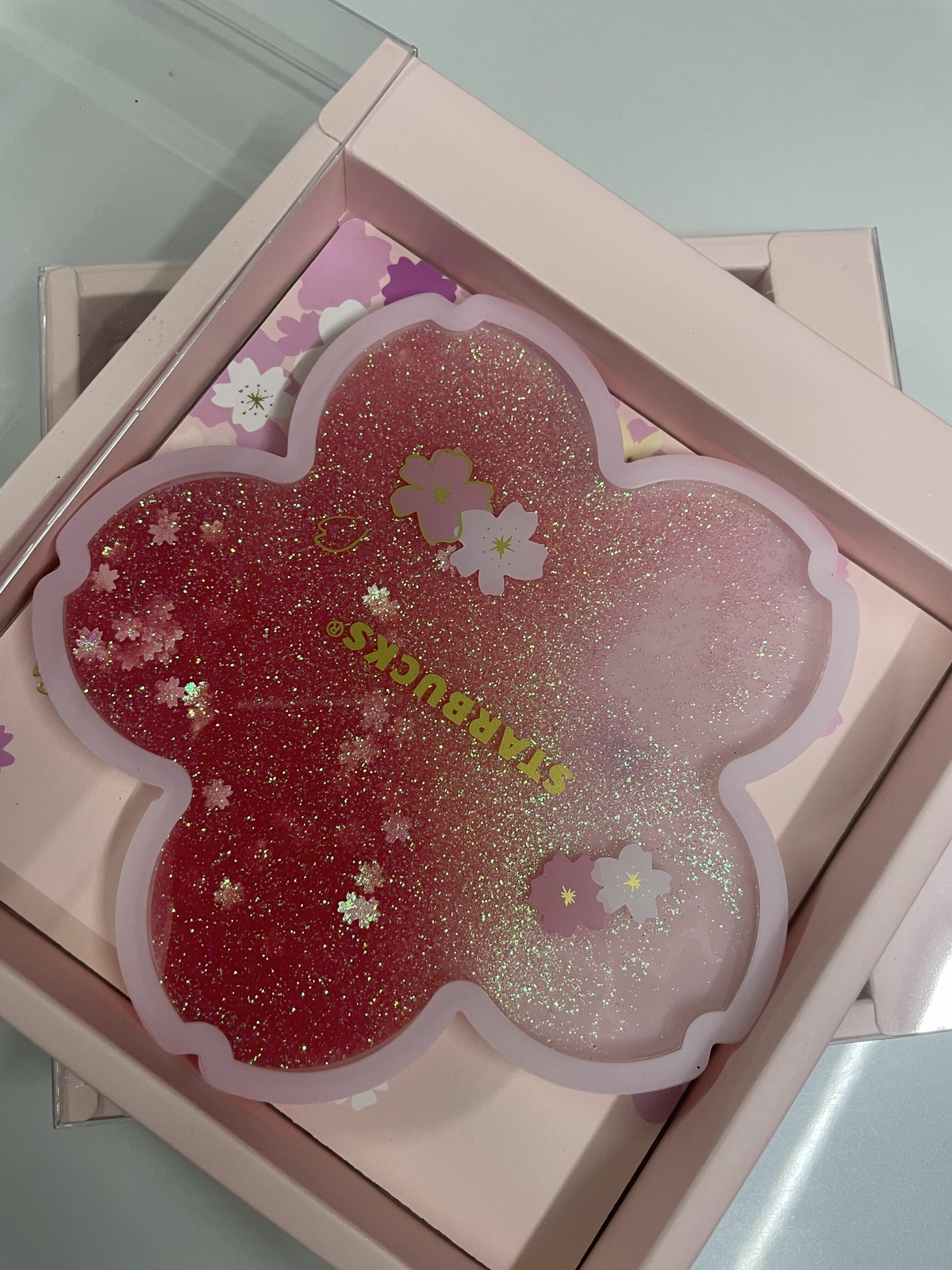 Starbucks Pink Cherry Blossom Coaster w/Stick Pink Sakura Quicksand Cup Coaster