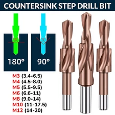 M3-M12 Countersink Step Drill Bit 90° 180° Chamfer M35 HSS Cobalt Straight Shank