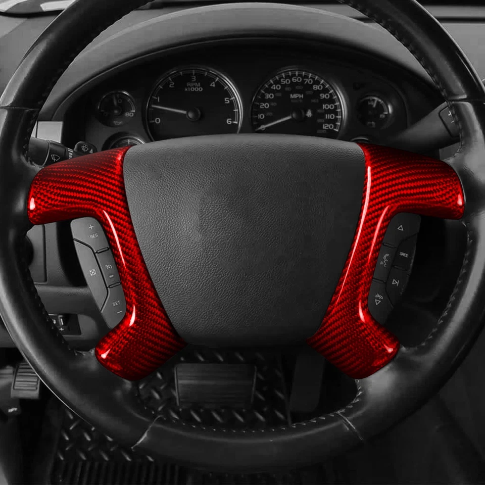Red Dry Carbon Fiber Steering Wheel Panel Cover For Silverado/Tahoe/Sierra/H2 — 第 3/4 张图片